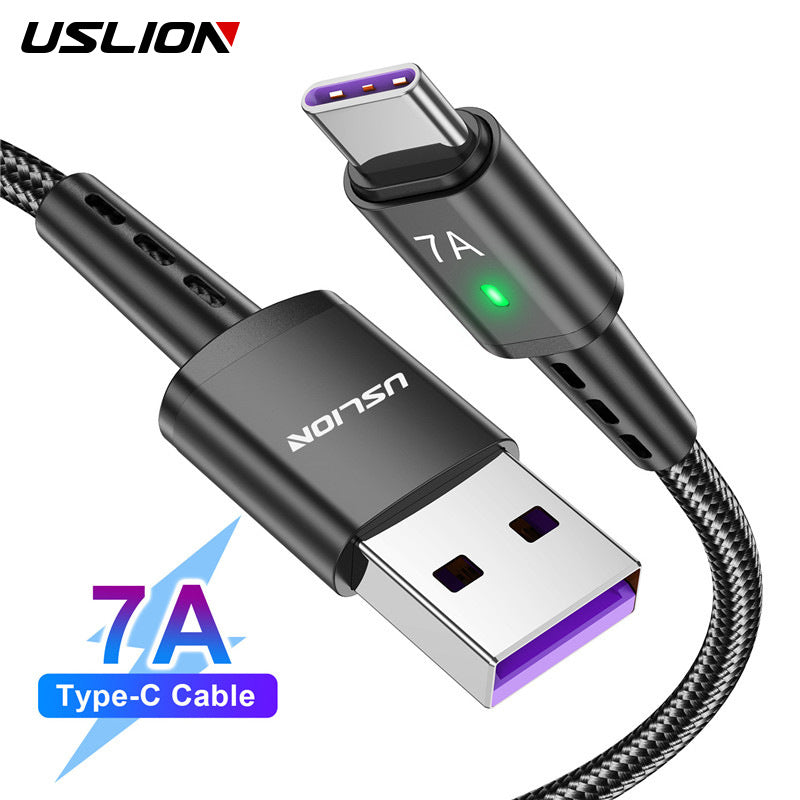 Cable de carga rápida USB-C trenzado de 2 m y 7 A para Android