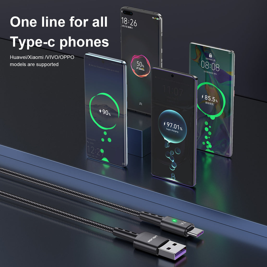 Cable de carga rápida USB-C trenzado de 2 m y 7 A para Android