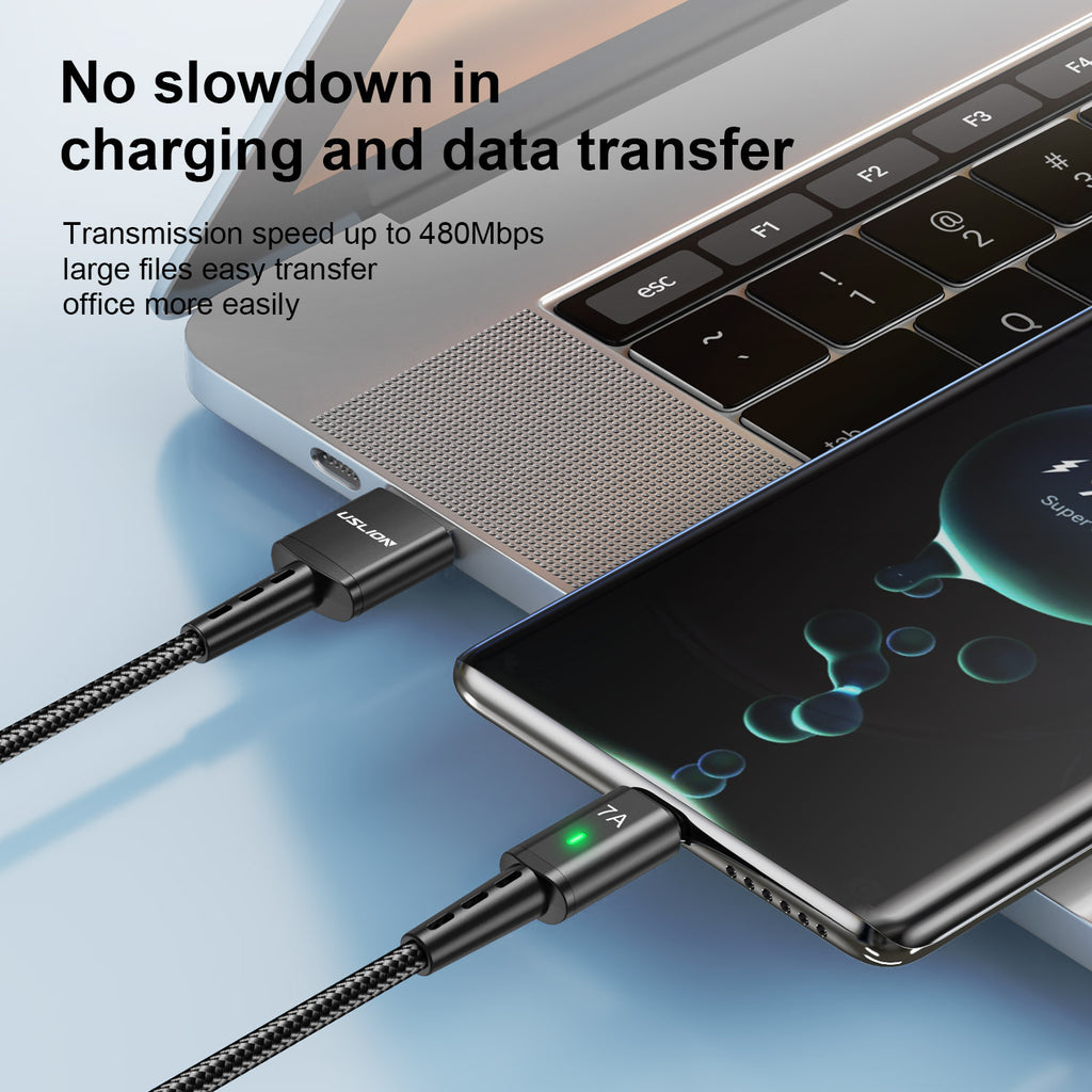 Cable de carga rápida USB-C trenzado de 2 m y 7 A para Android