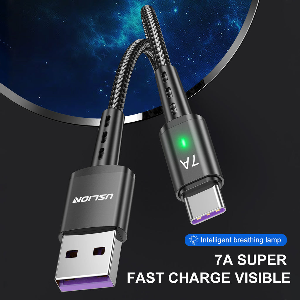 Cable de carga rápida USB-C trenzado de 2 m y 7 A para Android